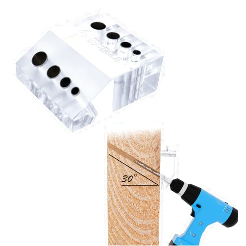 Muzata 30 90 Degree Cable Railing Angle Drill Guide Jig Visible Drilling Template 4 Sizes for Horizontal and Angled Hole for Wood Post Lag Screw Cable Railing Kit Tool CT09