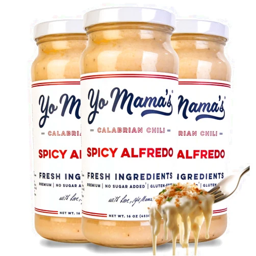 Yo Mama’s Foods Gourmet Keto Spicy Alfredo Pasta Sauce | (3) 16 Ounce Glass Bottles | Our Spicy Sauce is Low Carb, Paleo, Gluten Free, Low Calorie and is Made with only the Freshest Ingredients!
