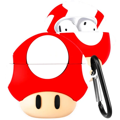 JoySolar for Airpod 1&2 Case Cute Cartoon 3D Soft Silicone Air Pods Funny Cover Kawaii Fun Cool Keychain Design Shell Food Fashion Stylish Girls Kids Teens Women Cases for Airpods (Mushroom)