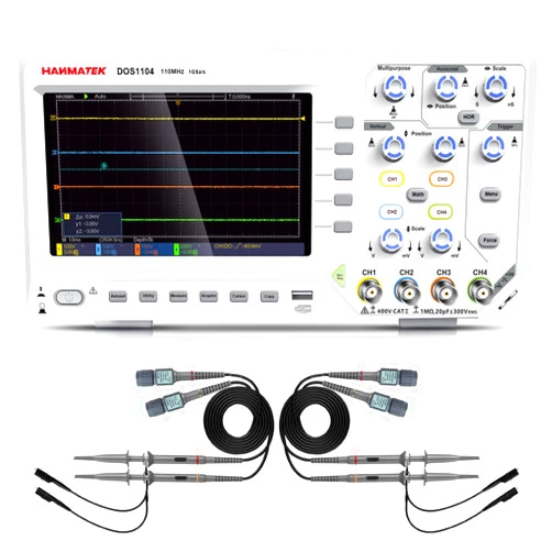 HANMATEK DOS1104 Digital Oscilloscope with 4 Channels and Screen 7 inch / 18 cm, TFT-LCD Display, Portable Professional Oscilloscope Kit with 1GS/s Sampling Rate