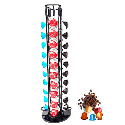 Fuxgogo Coffee Pod Holder Carousel for Nespresso,Coffee Pod Storage Organizer Rack,Coffee Capsule Holder Stand,Silent 360 Degree Rotation, Holds 40 Coffee Pods for Counter Home Office(black)