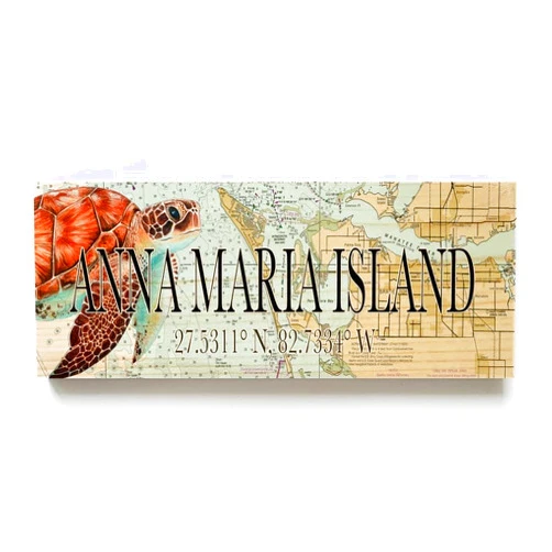 MapMom Anna Maria Island Florida with Turtle 3x9 Wood Coordinate Wall Hanging Sign; Shelfsitter | High Definition Ink Printed On Wood Home Décor Map | Ready to Hang | Perfect Gift for the Perfect Place
