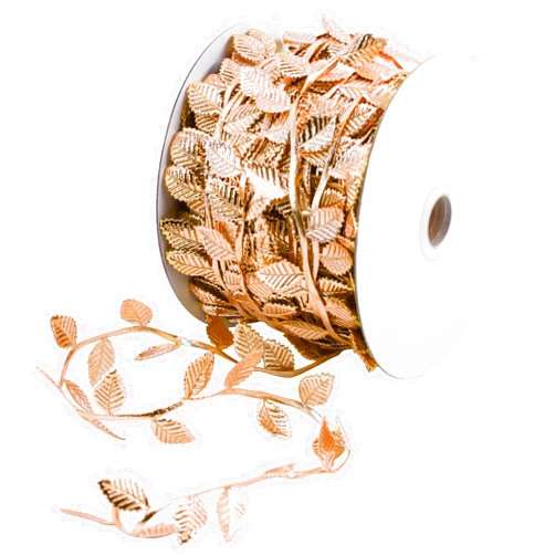 Bacucine Leaf Ribbon 32 Yards Rose Gold Leaves Trim Artificial Leaves for Wreath Making Home Wedding Christmas Decor (Rose Gold)