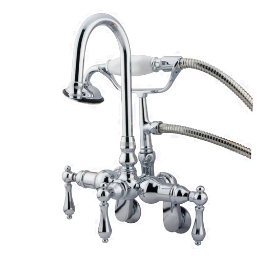 Kingston Brass CC302T1 Vintage Clawfoot Faucet Hi-Rise Spt Wall Mount Metal Lever Handle, Polished Chrome