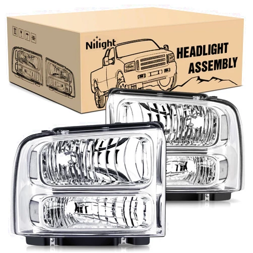 Nilight Headlight Assembly Replacement 2005 2006 2007 F250 F350 F450 F550 Super Duty Chrome Housing Clear Corner Clear Lens Headlights Assembly