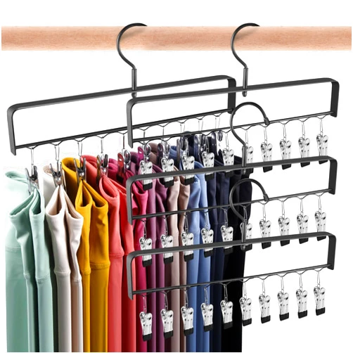 Gumilyo Legging Organizer for Closet, 4 Pack Pant Hangers Space Saving with Clips Holds 40 Pants/Jeans, 360° Swivel Clothes Hanger for Closet Organizers and Storage