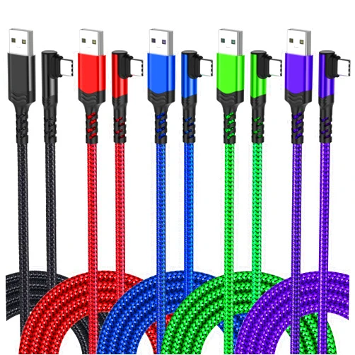 Agtray 5-Pack 10FT USB C Cable USB-A to USB-C 90 Degree Right Angle Plug 3A Fast Charging Type C Cable Long Braided Cord Compatible for Samsung Galaxy S23 S22 S21 Note20 Note10, Pixel 7 6