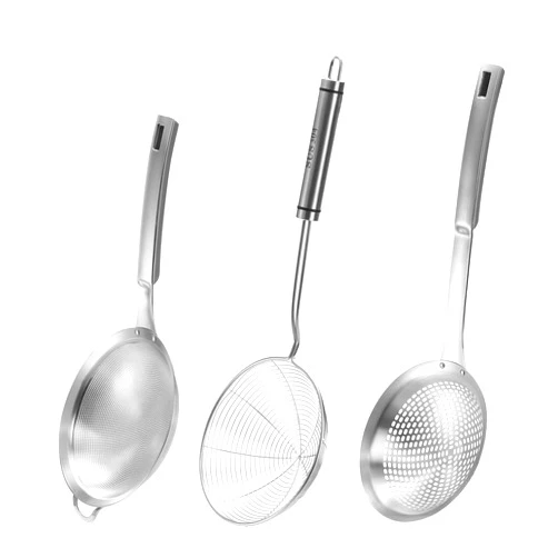 Suwimut 3 Pieces Spider Strainer Skimmer Spoon Set, Fine Mesh Stainless Steel Sieve Food Strainers, Large Hole Slotted Colander Frying Spoons, Strainer Ladle Wire Skimmer Spoon with Handle for Kitchen