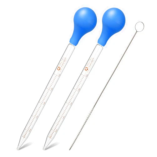 Hyber&Cara 2Pcs Glass Graduated Dropper Pipette for Liquid Essential Oil, 10ml Lab Dropper Pipettes Transfer with Rubber Cap and 1Pc Cleaning Brush
