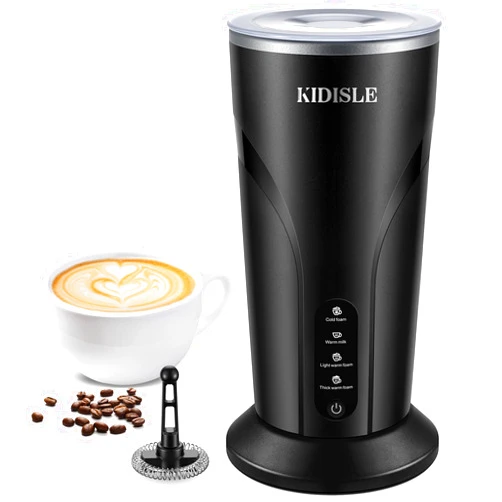 KIDISLE 4-in-1 Milk Frother and Steamer, Electric Milk Steamer with Keep Warm Function, Automatic Warm and Cold Foam Maker for Coffee, Latte, Hot Chocolate, Macchiato, Cappuccinos, Black