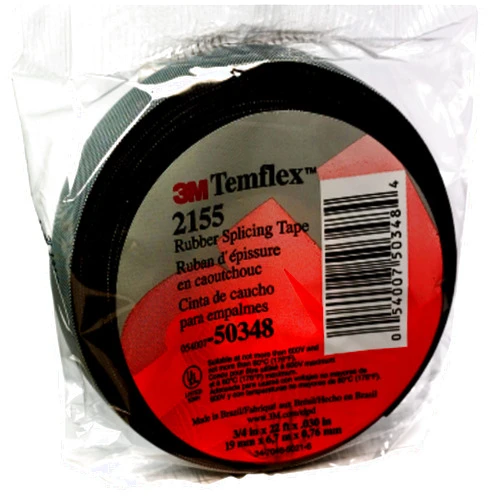 3M Temflex Rubber Splicing Tape 2155, 3/4 in x 22 ft, Black, General Purpose Self-Fusing Electrical Insulating Tape, 1 Roll