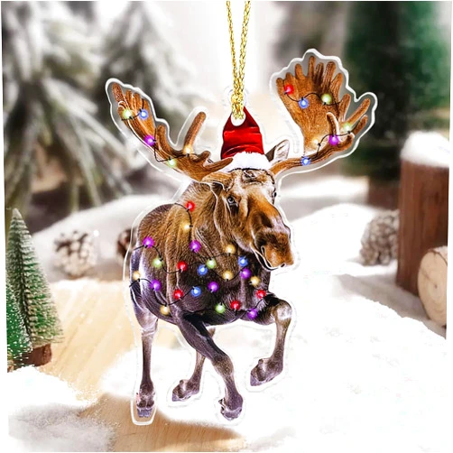 Safoezy Moose Christmas Ornaments for Christmas Tree, 2025 Forest Animal Ornaments Little Animals Acrylic Hanging Decoration Gift for Animal Lovers(Moose)