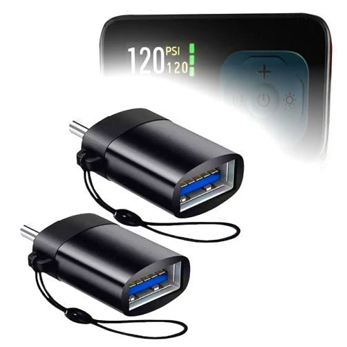 BoxWave Cable Compatible with CycloSpirit Mini Electric Bike Pump (1.2 in) - USB-C to A PortChanger (2-Pack), USB Type-C OTG USB Portable Keychain - Slate Black