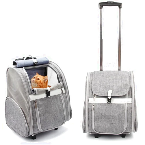 Lollimeow Pet Rolling Carrier, Dog Backpack with Wheels,Cats,Puppies Travel Bag with Wheels,Dog Trolley(Grey)
