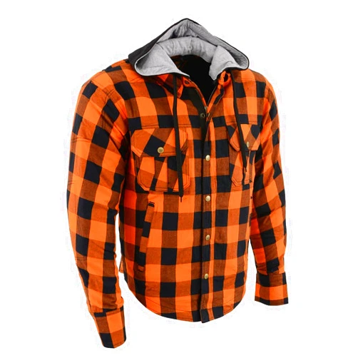 Milwaukee Leather Men's Hooded Flannel Motorcycle Shirt w/CE Approved Armor - Reinforced w/Aramid Fibers - 2X-Large
