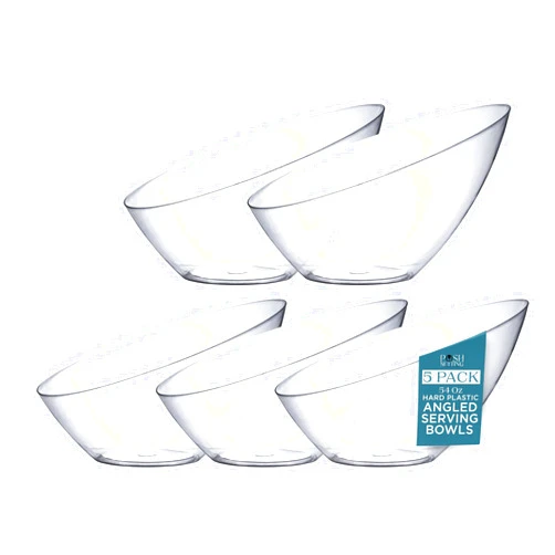 Posh Setting - Clear Plastic Serving Bowls for Party Angled Bowls Disposable Chip Bowls Candy Bowls for Party Table Salad and Fruit Bowls for Party Wedding Serving Bowls-Clear, 54 OZ, 5 Pack