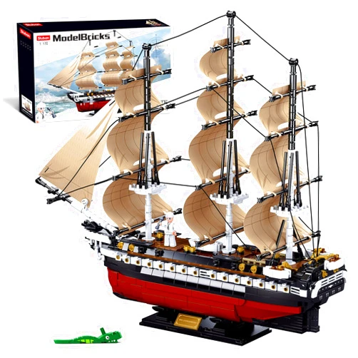 Sluban Frigate Military Building Blocks Toy, Educational Learning Construction Toys Set - 1:170 USS Constitution Sailing Frigate Ship Model for Kids Boys Grils Ages 6 and up (1118 pcs)