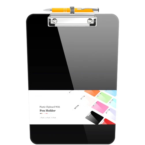 Sooez Plastic Clipboard with Pen Holder, [10% Thicker] Clip Boards 8.5x11 with Low Profile Clip, Cute Hanging Clipboard, Standard Letter Size A4 for Women Kid Teacher, Office & School Supplies, Black