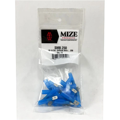 Mize 25 Pc Blue Size 16-14 GA Uninsulated Heat Shrink Spade Plug .250 (Male)