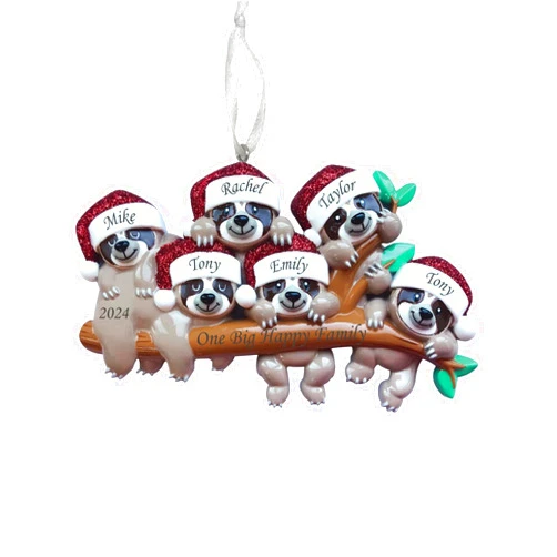 Holiday Treasures 2022 Personalized Ornament Sloth Family of 6 Christmas Tree Artisanal Customized Decoration - Free Personalization