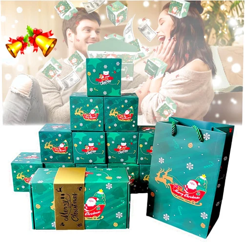 PUENBKO Surprise Gift Box Explosion for Money, 2024 Newly Merry Christmas Surprise Gift Boxes, Folding Pop-Up Explosion Gift Box, Christmas Explosion Gift Box for Money (A,10 boxes)