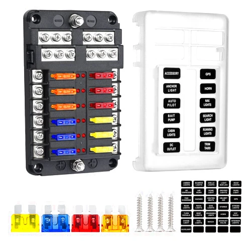 Deyooxi 12 Way 12V Blade Fuse Block,12 Circuit ATC/ATO Fuse Box Holder with LED Indicator Waterpoof Cover for 12V/24V Automotive Truck Boat Marine RV Van Vehicle (with 16 pcs Fuse)