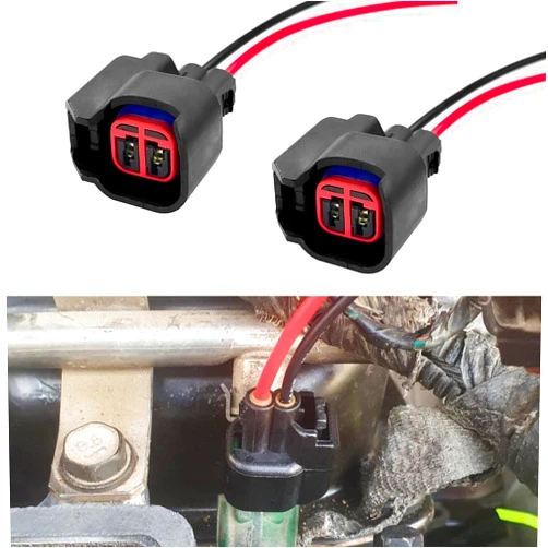 UZZH 2 PCS EV6 EV14 Fuel Injector Connector, Fuel Injector Pigtail Connector Wiring Harness, Universal Automotive Accessories EV1 Fuel Injector Socket Plug Wire Harness (Black)