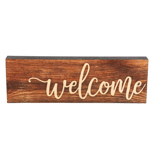 P. Graham Dunn Welcome Script Design Brown 10 x 3.5 Inch Solid Pine Wood Barnhouse Block Sign