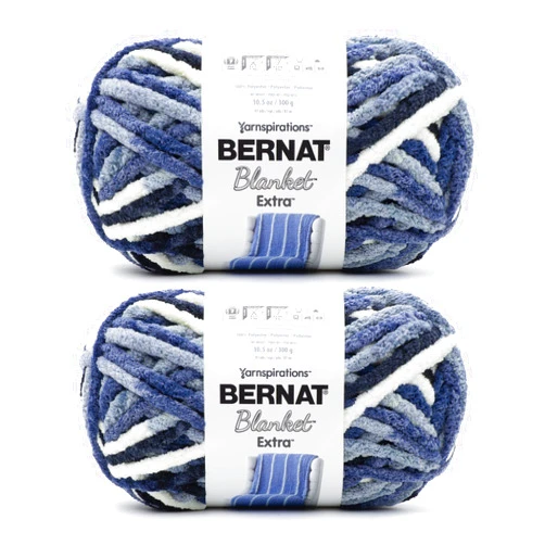Bernat Blanket Extra Faded Blues Yarn - 2 Pack of 300g/10.5oz - Polyester - 7 Jumbo - 97 Yards - Knitting/Crochet