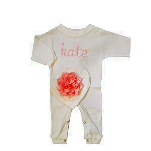 The Posh Layette Theposhlayette Newborn Baby Girl Coming Home Outfit Personalized Romper with Beanie White Pink 0/3 Months