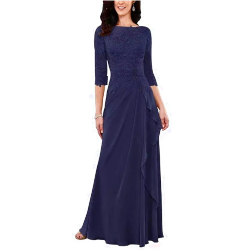 EcubMaker Mother of The Bride Dresses Long for Wedding 3/4 Sleeve Lace Applique Ruffles Evening Formal Dress MM092