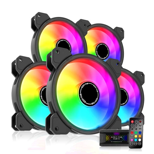 EZDIY-FAB 120mm Computer Case Fan,Motherboard Aura Sync Fan,High Airflow,Speed Adjustable, ARGB Fan with Fan Hub and Remote-5 Pack