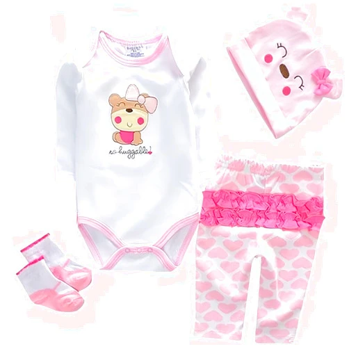 Hengluck Reborn Baby Doll Clothes for 17-22 Inch Dolls, Cute Bear Pattern 4pcs Set