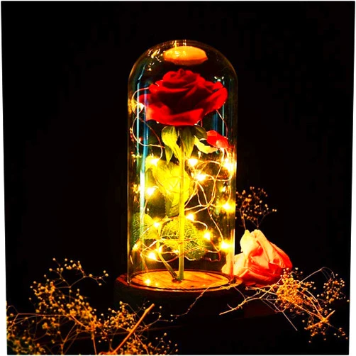 DKSFJDUFHUFIWEDSIHD Beauty and The Beast Rose Red Silk Rose That Lasts Forever in a Glass Dome with LED Lights Gift for Mothers Day Valentine's Day Wedding Anniversary