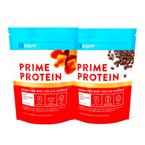 Equip Foods Prime Protein Powder - Salted Caramel & Iced Coffee - Grass Fed Beef Protein Powder Isolate - Paleo and Keto Friendly & Gluten Free - Helps Build and Repair Tissue