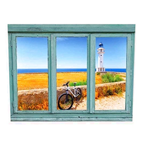 wall26 - View of a Lighthouse and Seawall Overlooking an Calm Ocean Wall Mural, Removable Sticker, Home Decor - 24x32 inches