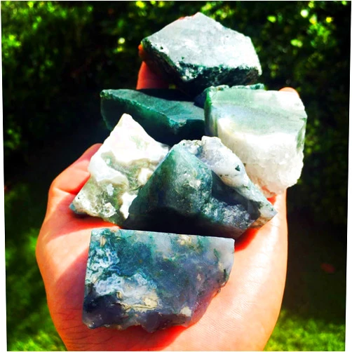 Simurg Raw Moss Agate Stone 1lb ''A'' Grade Rough Crystal Rocks for Cabbing, Tumbling, Cutting, Lapidary, Polishing, Reiki Crystal Healing