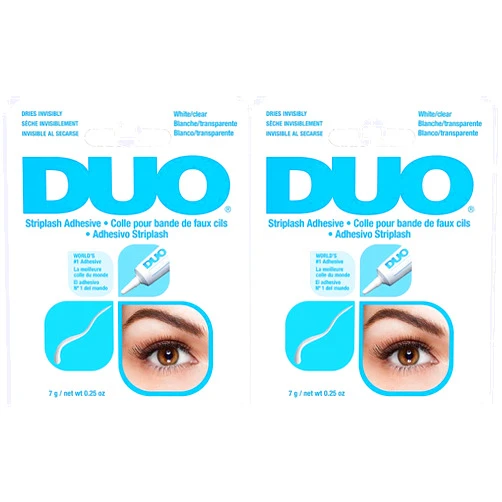 DUO Strip Lash Adhesive - White, Clear Lash Glue for Eyelash Clusters, Waterproof, Long Lasting Wear, 0.25 oz, 2-Pack