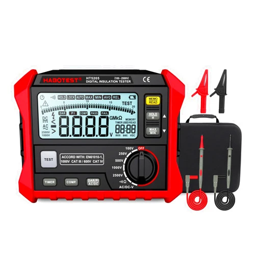HABOTEST Digital Insulation Tester HT5205, HABOTEST Ground Meter Tester for Earthing, Digital Grounding Earthing Tester 0-4KΩ,200V Voltage Measure with LCD Backlit Dsiplay Megohmmeter Multimeter