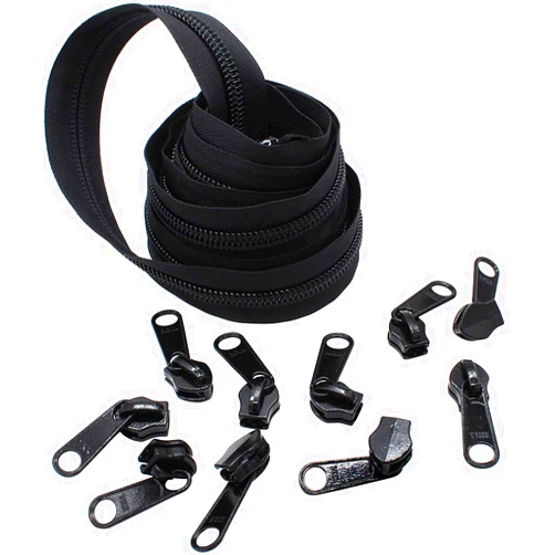 Zipperstop #10 Extra Heavy YKK Zipper Black Coil Chain - 5 Yards & 10 Long Pull Sliders - Made in The United States