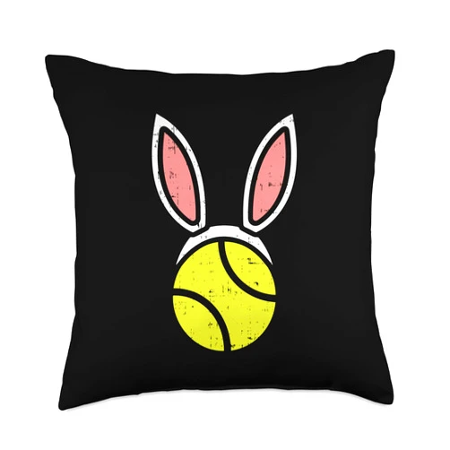 BoredKoalas Easter Pillows Men Women Kids Gifts Tennis Ball Bunny Ears Funny Easter 2020 Player Coach Gift Throw Pillow, 18x18, Multicolor