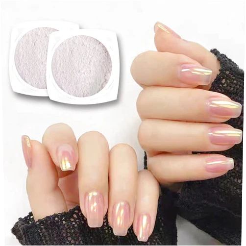 Furimuk 2 Boxes Pearl Chrome Nail Powder Glazed Gold White Pearl Chrome Nails Powder Holographic Ice Transparent Aurora Moonlight Manicure Pigment Metallic Mirror Effect For Nail Art Decorations