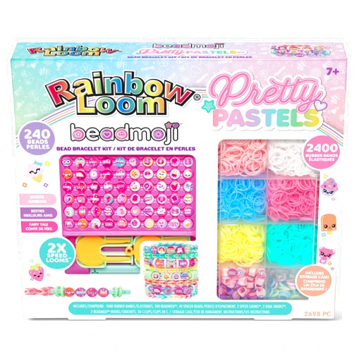 Rainbow Loom® Pretty Pastels, Beadmoji, Bracelet Making Kit for Girls - Includes Speed Loom™ and Dual Hook for Twice The Fun - Create Personalized Bracelets, Ages 7+