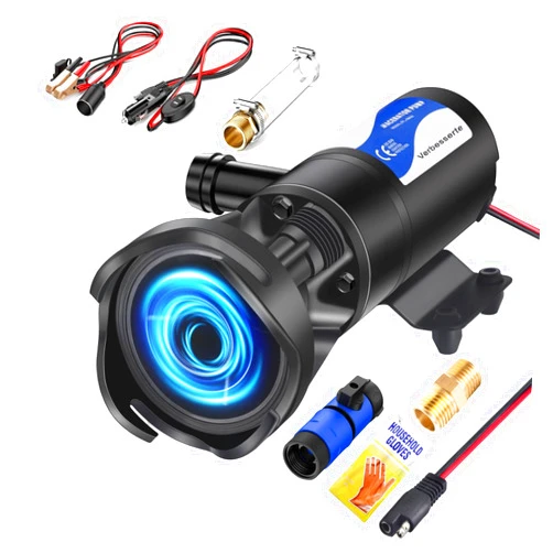 Verbesserte RV Macerator Pump 12GPM RV Waste Water Pump for Sewage 12V Portable Quick Release Self-Priming Sewer Pump with Garden Hose Port Trailer Waste Water Dump Pump for Boats Marine Camper Wacht