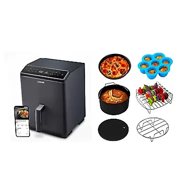 COSORI Air Fryer 6.8Qt, Dual Blaze with 360 ThermoIQ Tech - Using Upper and Lower Heating Elements & Air Fryer Accessories, Set of 6 Fit for Most 5.8Qt and Larger Oven Cake & Pizza Pan,Black