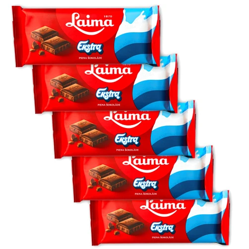 Laima Milk Chocolate, 90g Bars (Pack of 5), Ekstra (Extra)
