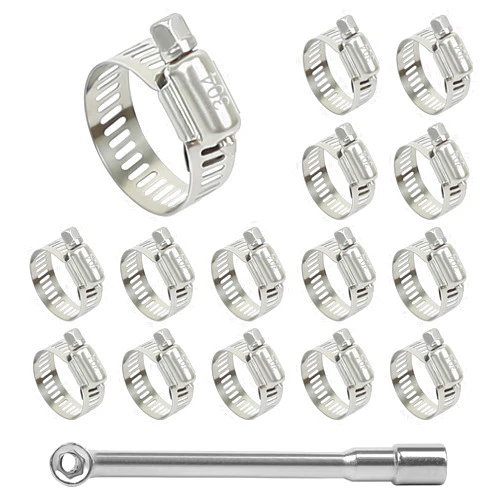 LeMotech 15 Pack Hose Clamp Stainless Steel Adjustable 5/8