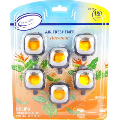 Air Jungles Hawaiian Scent Car Air Freshener Clip, 6 Car Freshener Vent Clips, 4ml Each, Long Lasting , Up to 180 Days Refresher Odor Eliminator