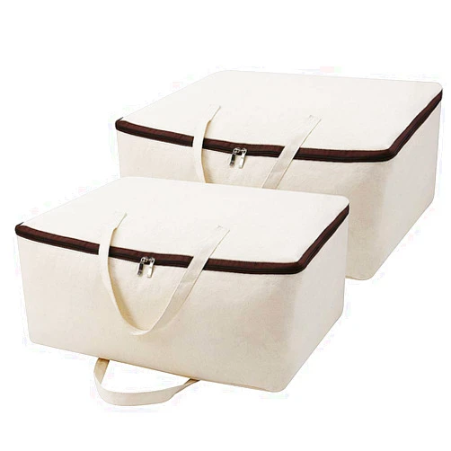 Iwill CREATE PRO 2-Pack Heavy Duty Canvas Cotton Storage Bags for King/Queen Duvets | Soft & Breathable | 3-Zip Opening, Dust Proof Blanket Organizer Bag | 23.6 * 8.7 * 17.7inches