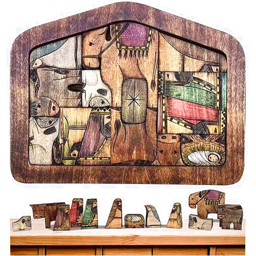 Rumexeng Nativity Puzzle, Large Wooden Jesus Puzzle Statue, Wood Burned Design, Sculpture Decor for Kids Ages 3-5 and Adults, Home Educational Wooden Puzzles Birthday Gifts (11 x 8.3 in)